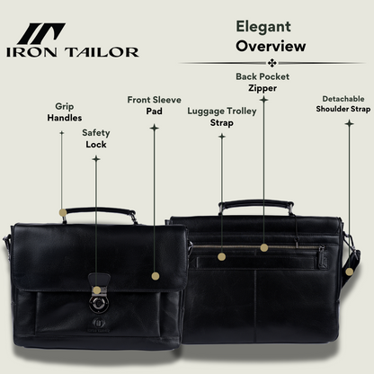 Black Genuine Leather Laissez Faire Briefcase Functional Overview | Iron Tailor