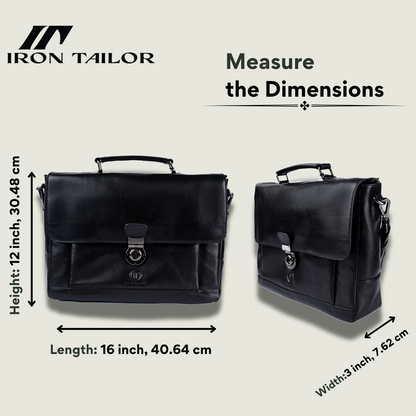 Black Leather Laissez Faire Briefcase Dimensions | Iron Tailor