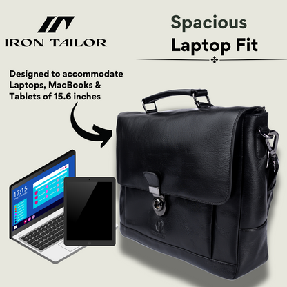 Black Genuine Leather Laissez Faire Briefcase Fits 15.6 Inch Laptop | Iron Tailor
