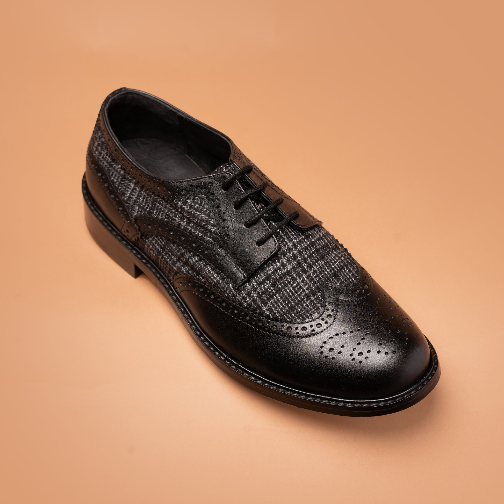 Black Genuine Leather Wingtip Shoes | Iron Tailor