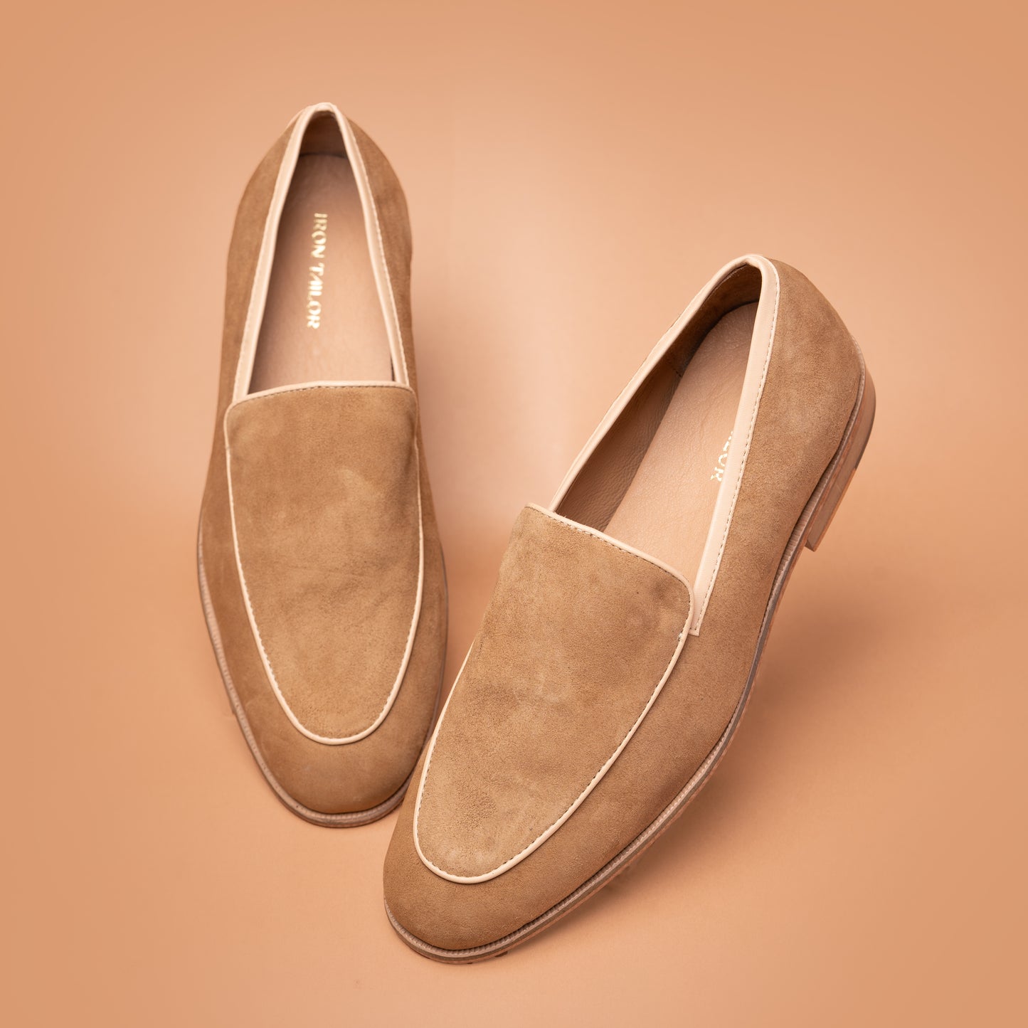 Sand Suede Loafers Pair View | Iron Tailor