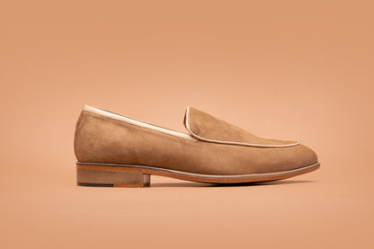 Sand Suede Loafers Side View | Iron Tailor