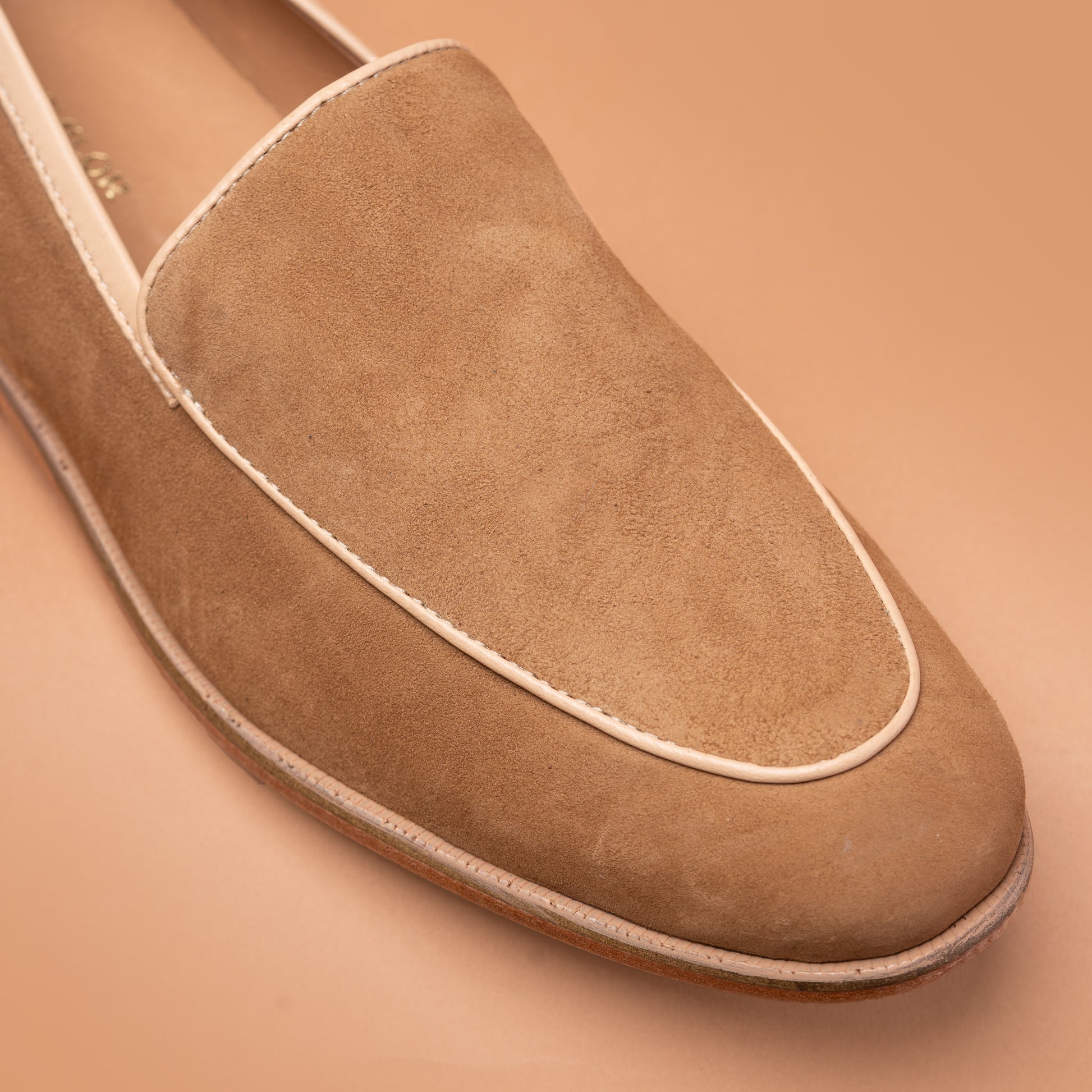 Sand Suede Leather Loafers Close-Up | Iron Tailor