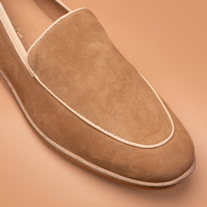 Sand Suede Leather Loafers Close-Up | Iron Tailor