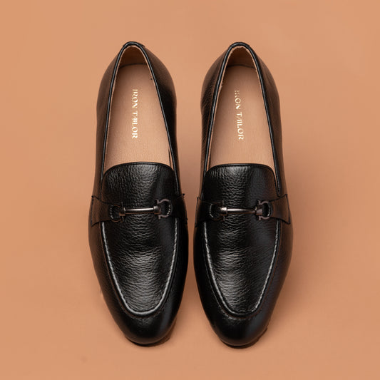 Black Buckle Loafers Genuine Leather Shoes | Iron Tailor