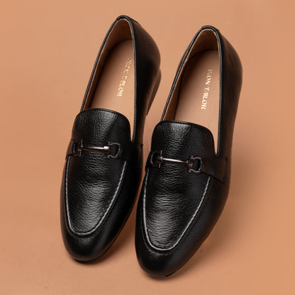 Black Buckle Loafers Pair View | Iron Tailor