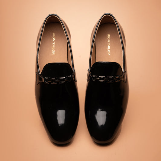 Patent Leather Black Chain Loafers | Iron Tailor