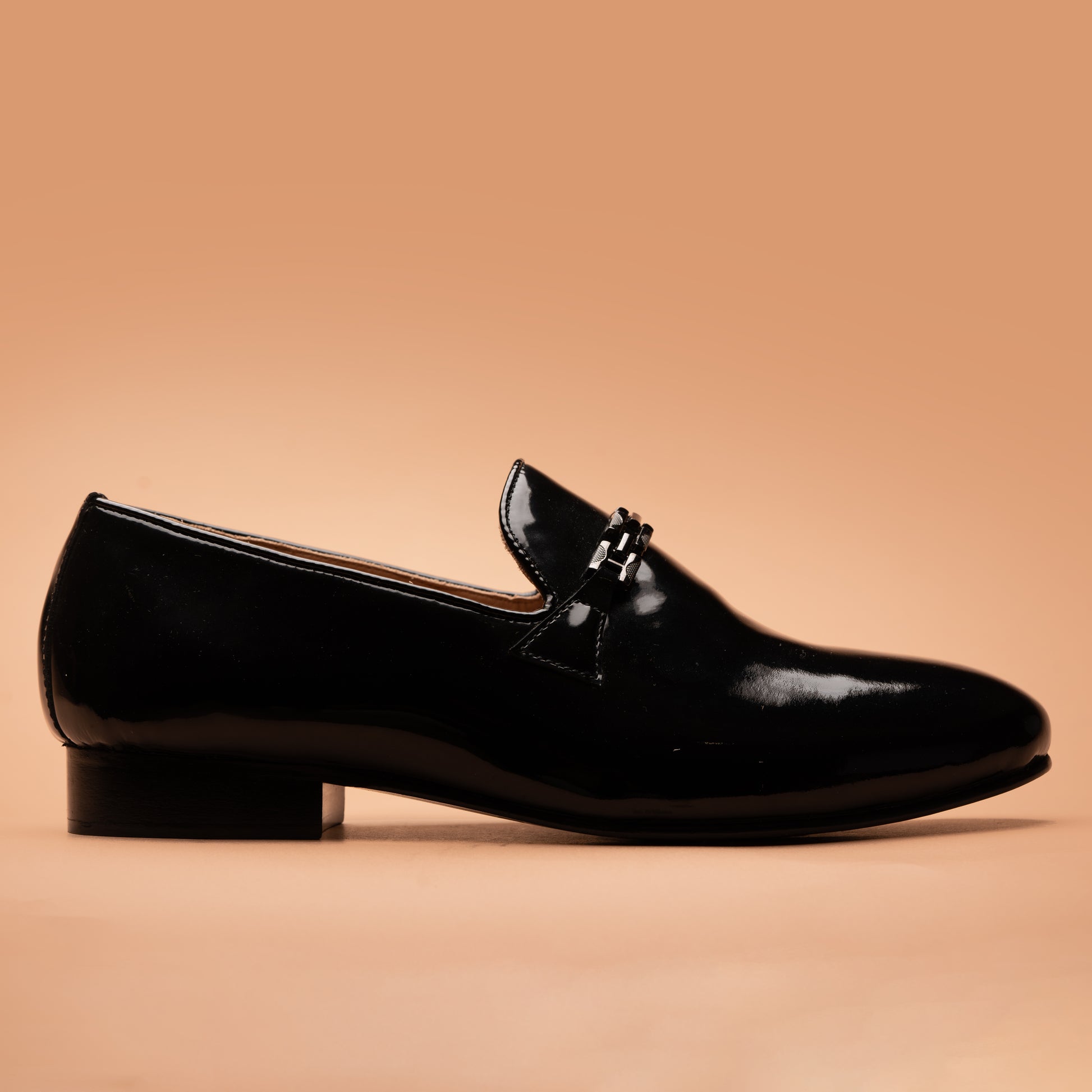 Patent Leather Black Chain Loafers Side View | Iron Tailor