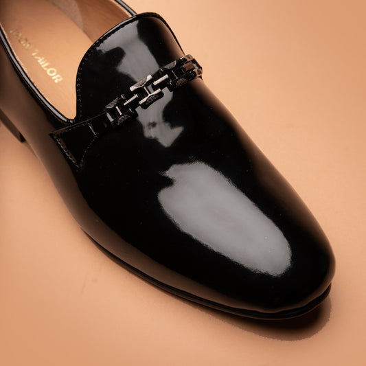 Black Patent Leather Chain Loafers Close-Up | Iron Tailor