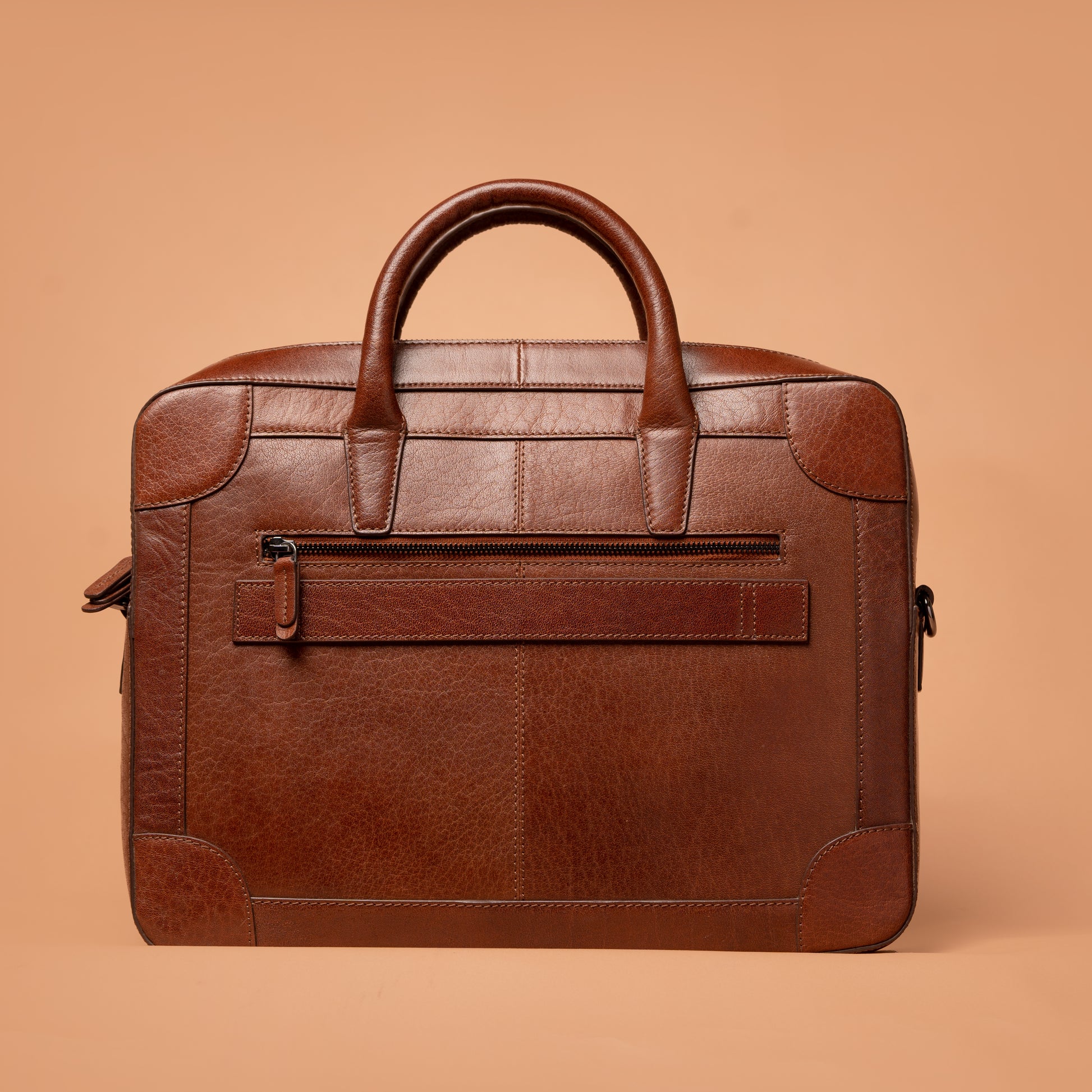 Genuine Leather Laptop Briefcase with Rear Zipper Pocket | Iron Tailor