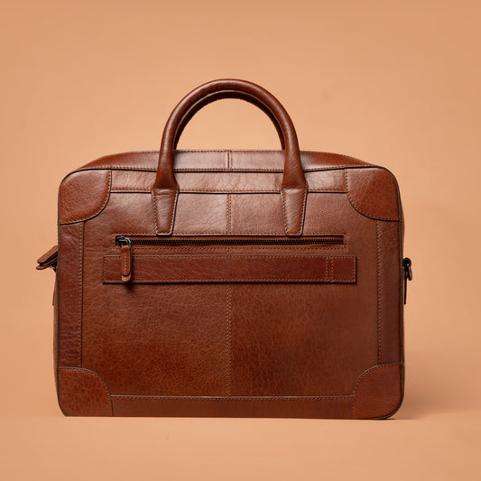 Genuine Leather Laptop Briefcase with Rear Zipper Pocket | Iron Tailor