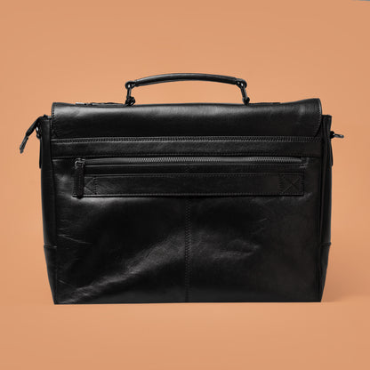 Back View of Black Genuine Leather Briefcase for Men | Iron Tailor