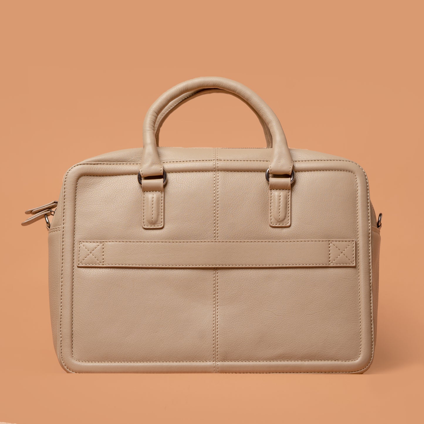 The Chest Laptop Bag in Beige Front View | Iron Tailor