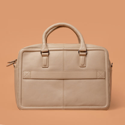 The Chest Laptop Bag in Beige Front View | Iron Tailor