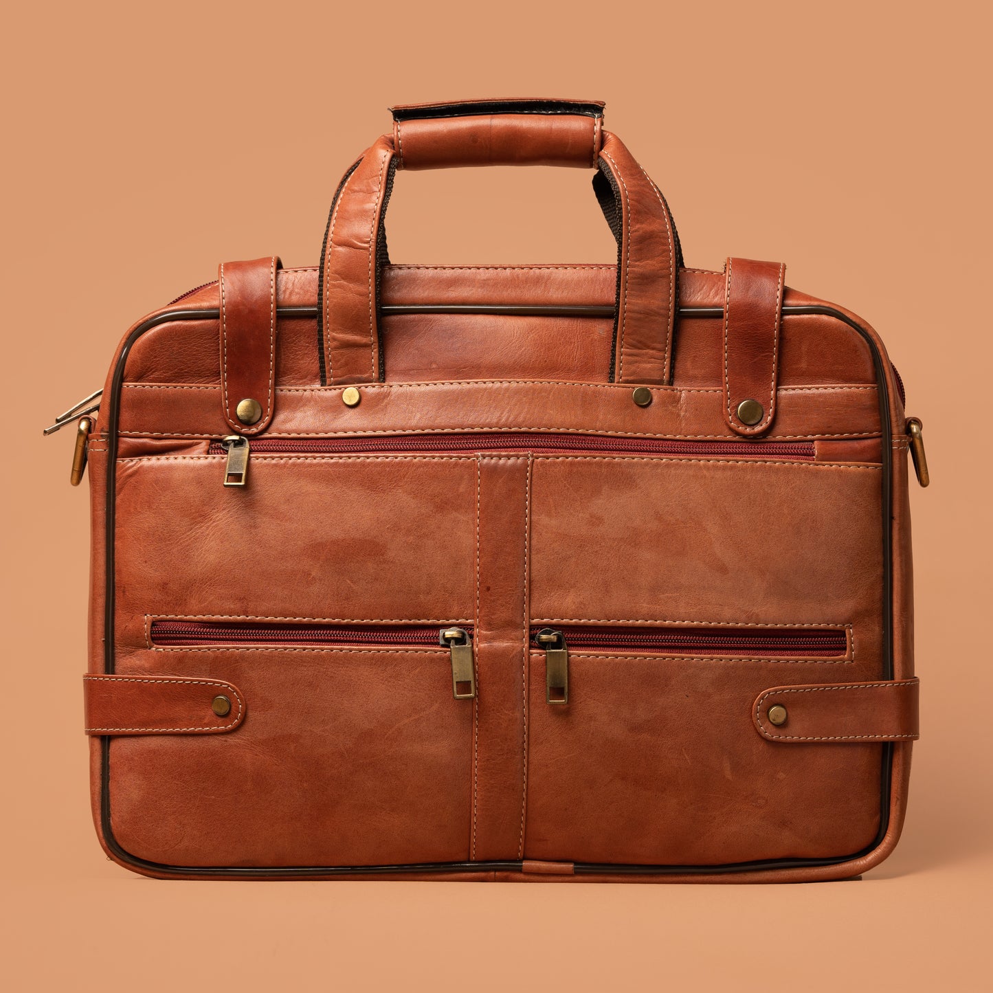 Tan Genuine Leather Multizip Laptop Bag | Iron Tailor