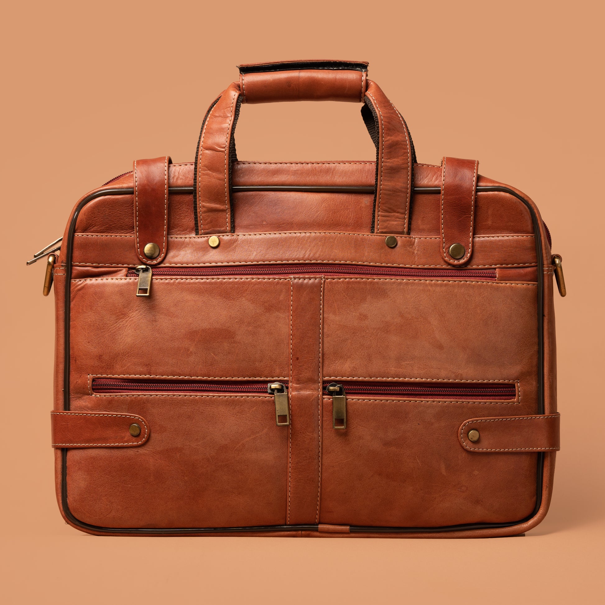 Tan Genuine Leather Multizip Laptop Bag | Iron Tailor