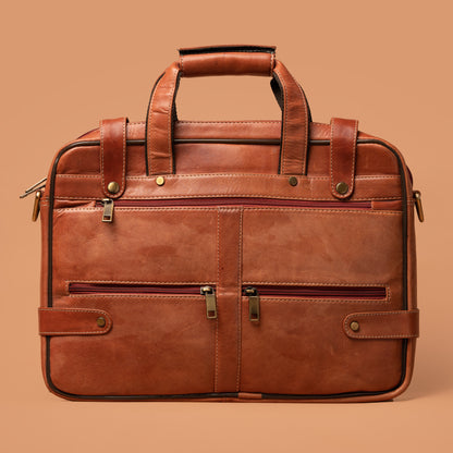 Tan Genuine Leather Multizip Laptop Bag | Iron Tailor