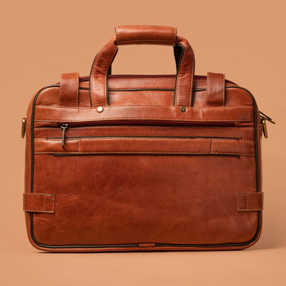 Tan Leather Laptop Bag Rear View | Iron Tailor