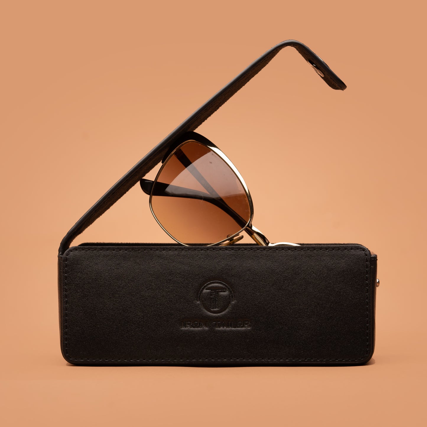 Brown Leather Sunglass Box Case with Sunglasses | Iron Tailor