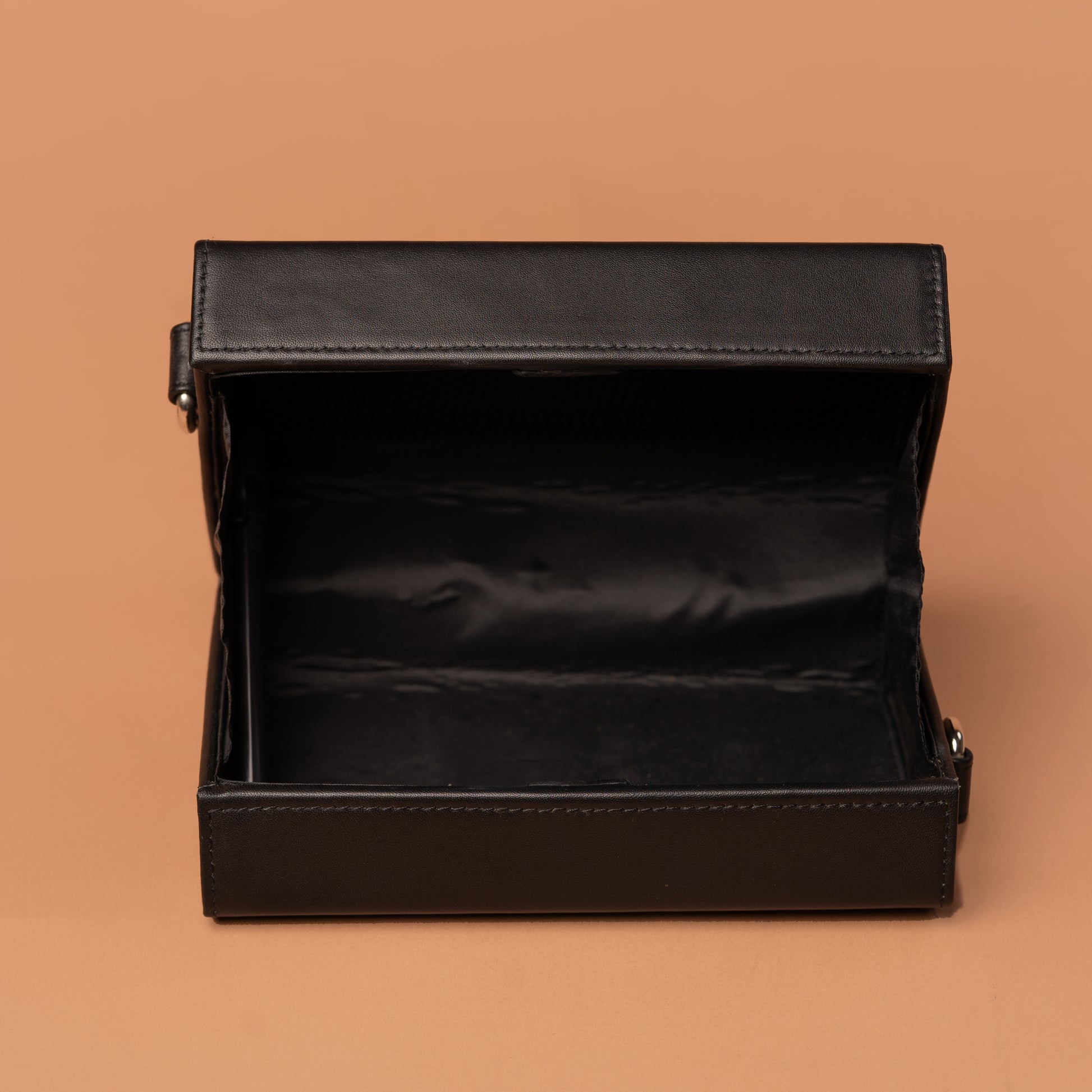 Black Leather Clutch Box Bag with Spacious Interior | Iron Tailor