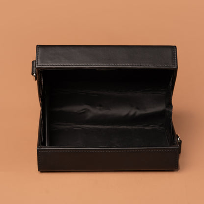 Black Leather Clutch Box Bag with Spacious Interior | Iron Tailor
