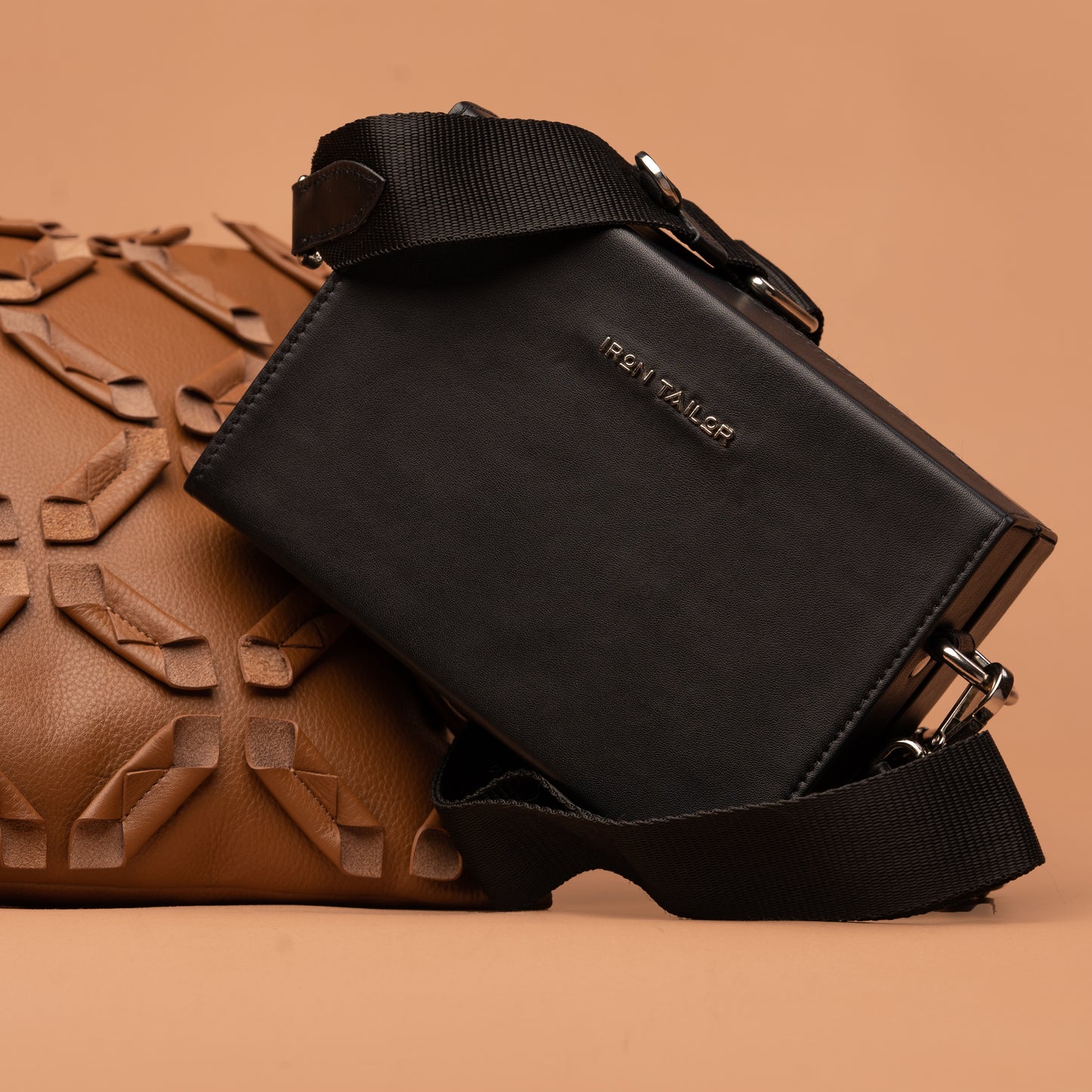 Black Genuine Leather Clutch Box Bag | Iron Tailor