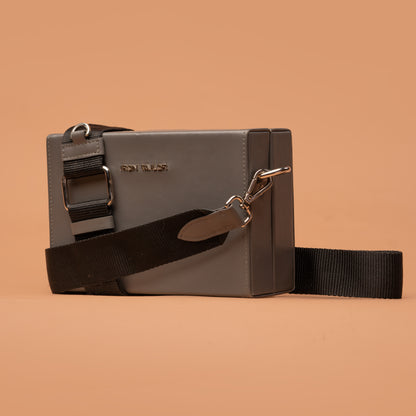 Grey Leather Clutch Box Bag with Spacious Interior | Iron Tailor