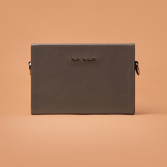 Clutch Box Bag  – Grey Leather Sling Bags For Ladies | Iron Tailor