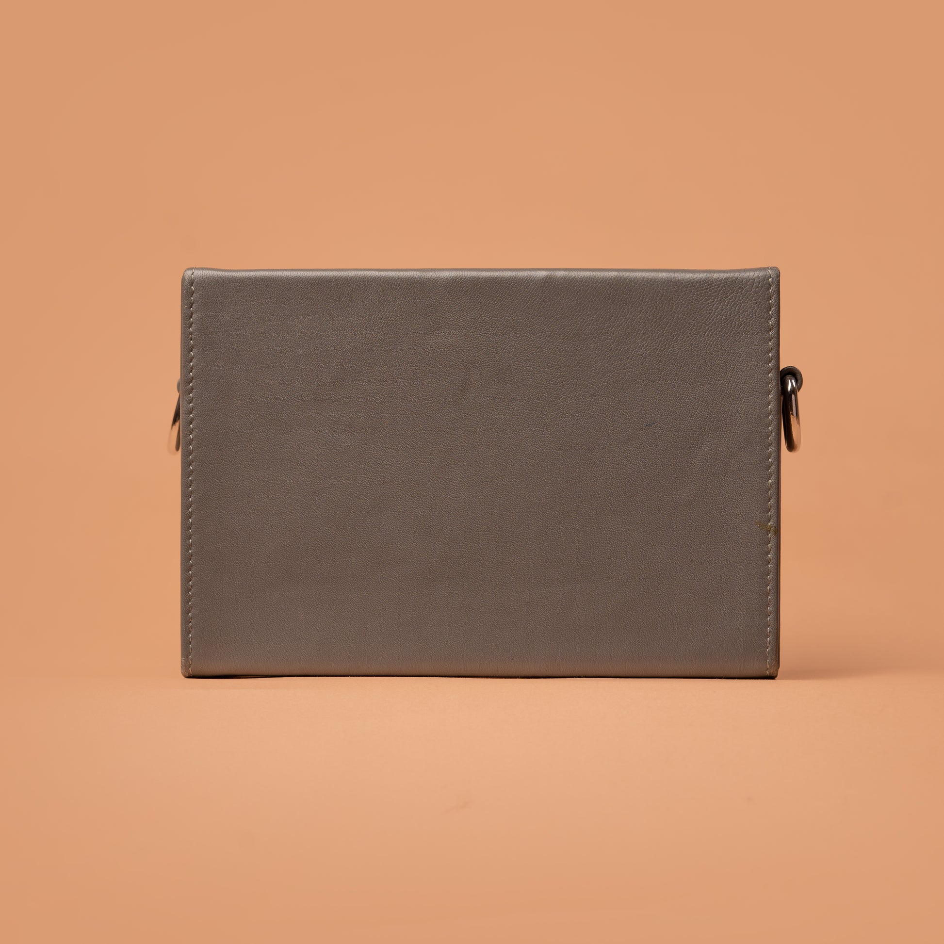 Back View of Grey Genuine Leather Clutch Box Bag | Iron Tailor