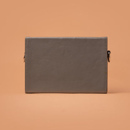 Back View of Grey Genuine Leather Clutch Box Bag | Iron Tailor