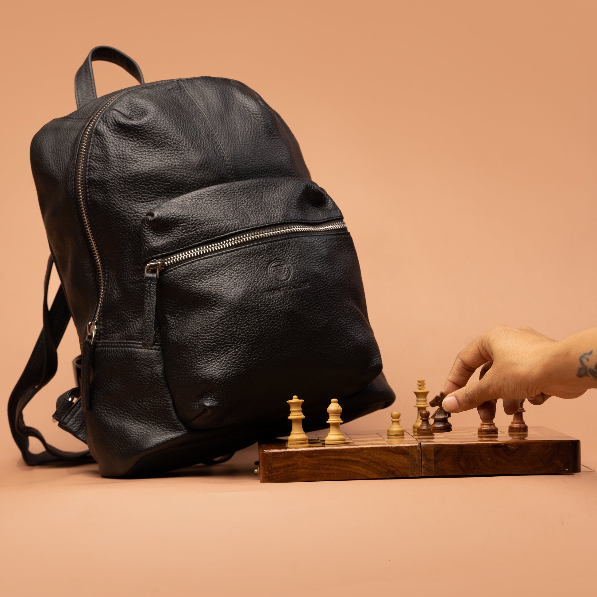 Black Genuine Leather Office Backpack Lifestyle View | Iron Tailor