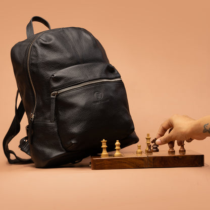 Black Genuine Leather Office Backpack Lifestyle View | Iron Tailor