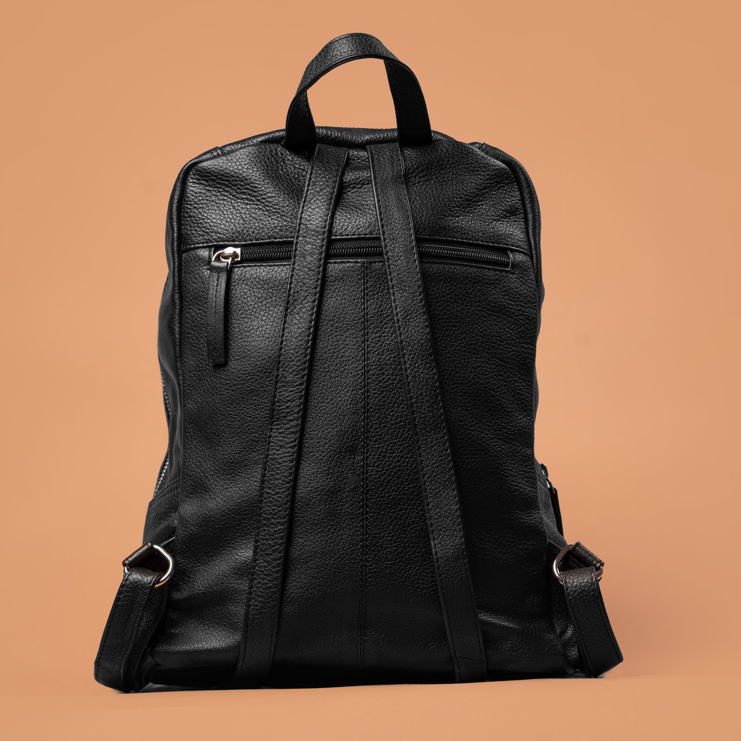 Black Leather Office Backpack Back View | Iron Tailor