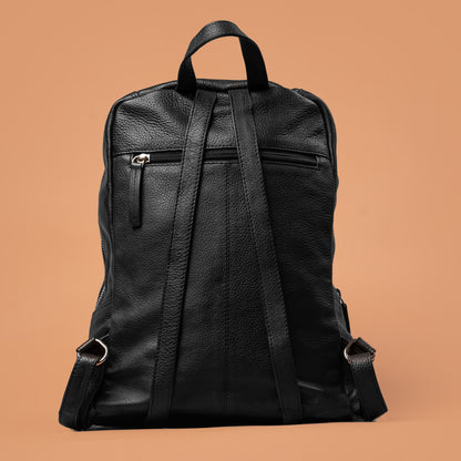 Black Leather Office Backpack Back View | Iron Tailor