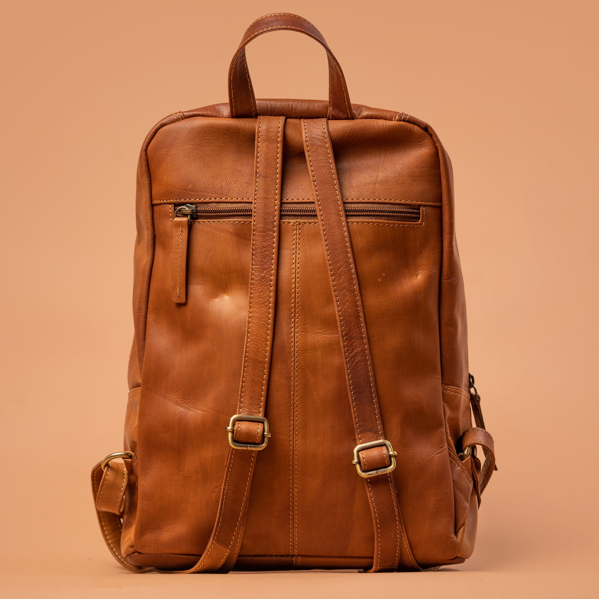 Tan Leather Office Backpack Rear View | Iron Tailor