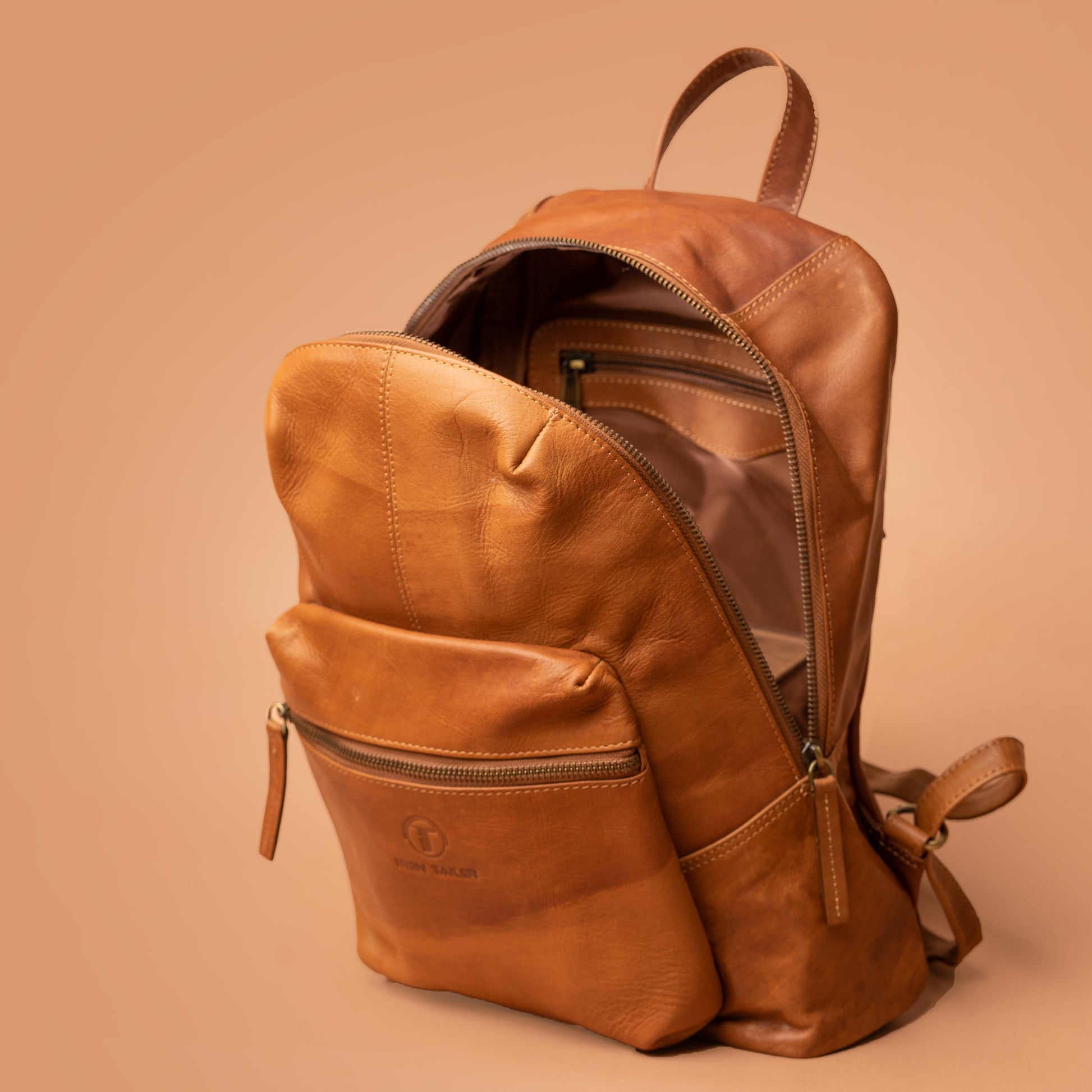 Tan Genuine Leather Office Backpack Side View | Iron Tailor