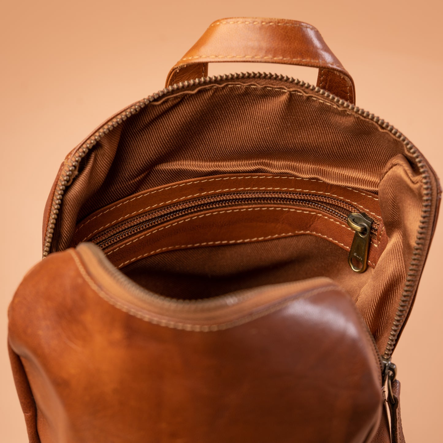Tan Leather Office Backpack Interior View | Iron Tailor