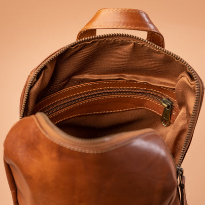 Tan Leather Office Backpack Interior View | Iron Tailor