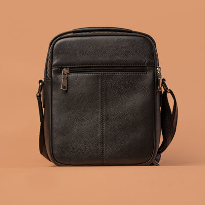 Black Leather Multizip Sling Bag Front View | Iron Tailor