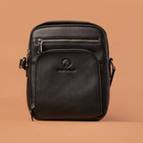 Black Genuine Leather Multizip Sling Bag | Iron Tailor