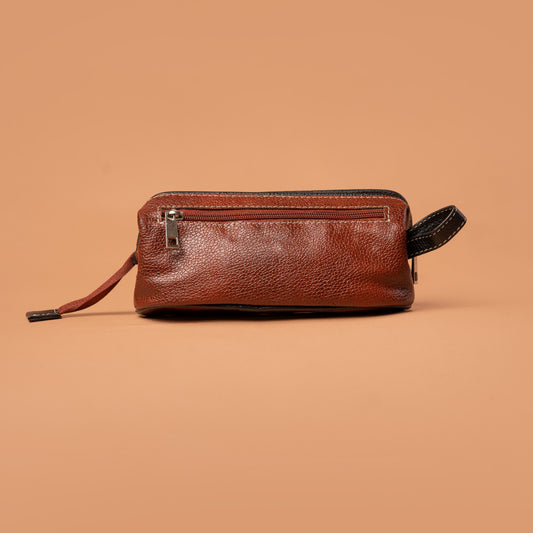 Brown Leather Toilet Kit Side View | Iron Tailor