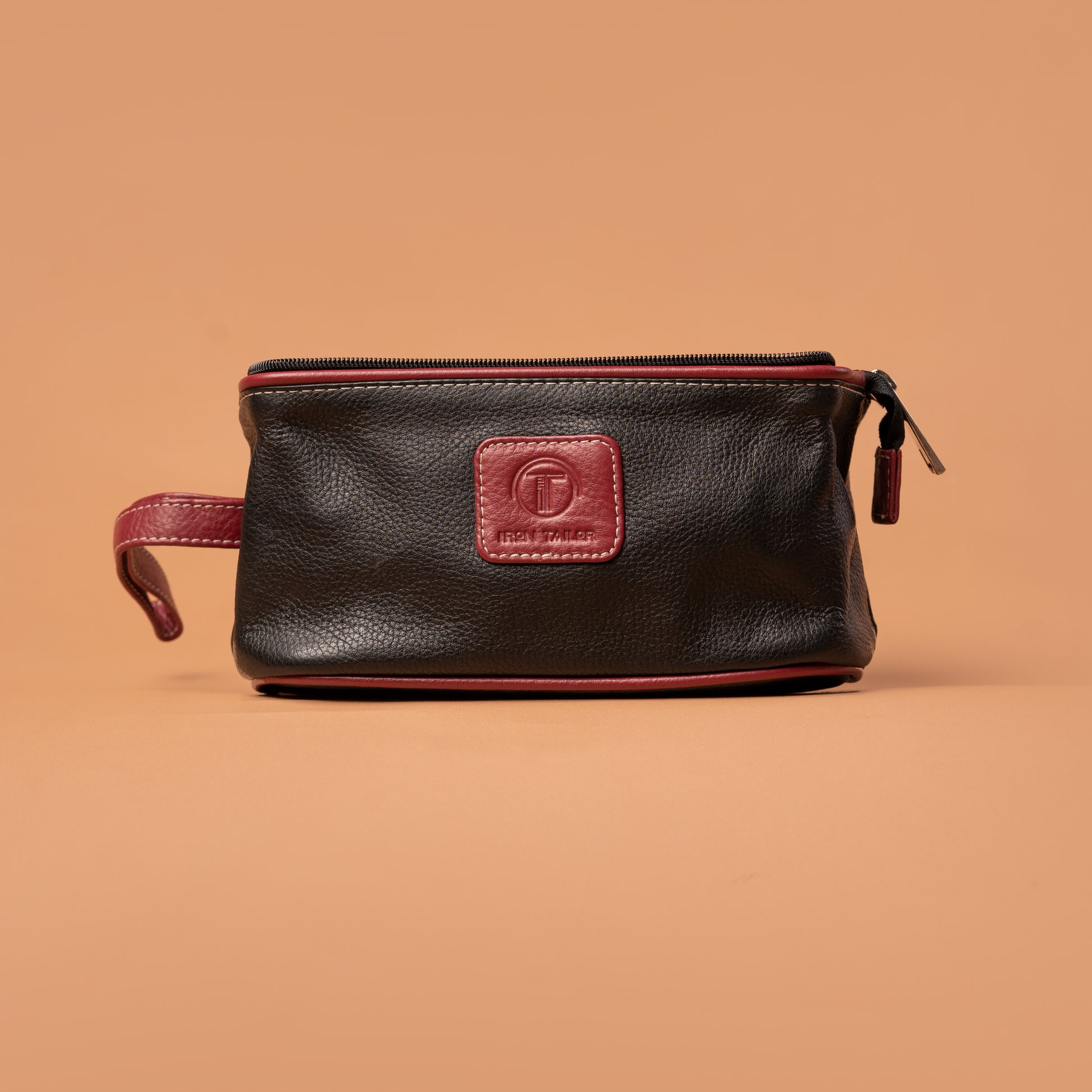Black and Brown Leather Toilet Kit Front View | Iron Tailor