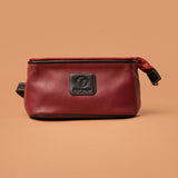 Red and Black Leather Toiletry Bag Front View | Iron Tailor