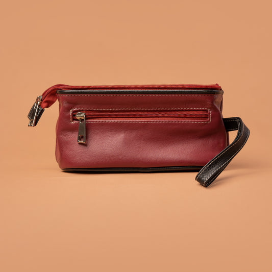 Red Leather Toilet Kit with Back Zipper Pocket | Iron Tailor