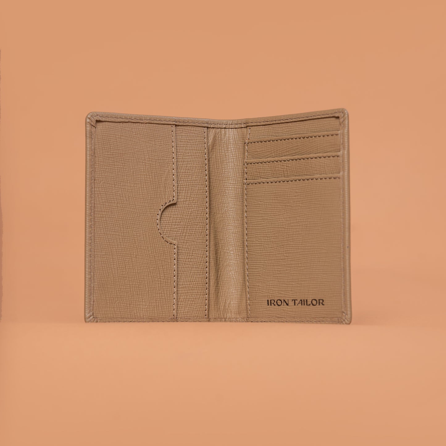 Slim Fold Card Case with Card Slots in Beige | Iron Tailor