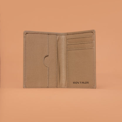 Slim Fold Card Case with Card Slots in Beige | Iron Tailor