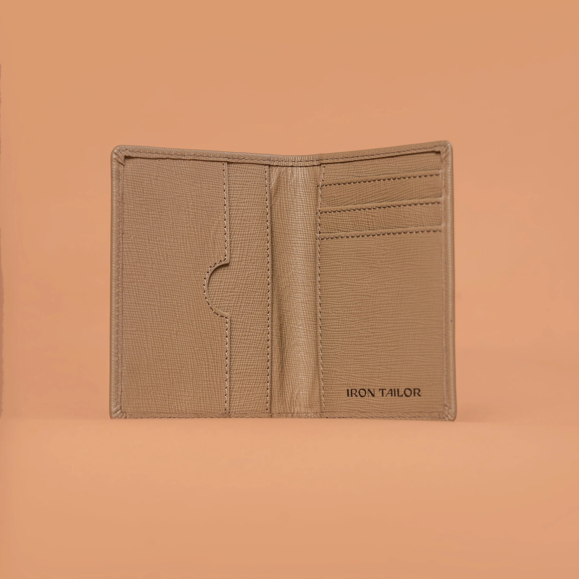 Slim Fold Card Case with Card Slots in Beige - Leather Card Holder | Iron Tailor