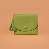 Tassel Touch Mini Green Leather Wallet | Iron Tailor
