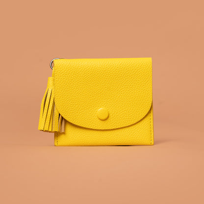Yellow Leather Mini Wallet with Tassel | Iron Tailor