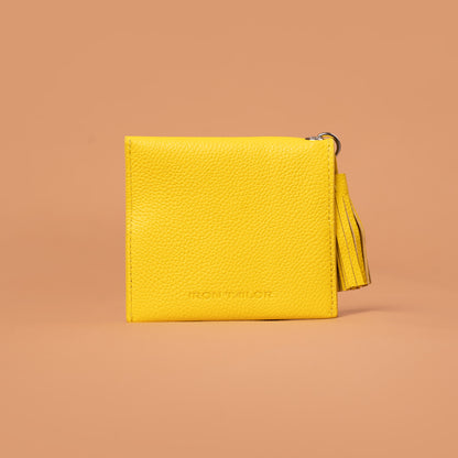 Tassel Touch Mini Yellow Leather Wallet Back View| Iron Tailor